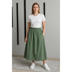 Kadın Cepli Lastikli Kloş Poplin Uzun Etek