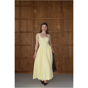 Kadın Kare Yaka Kalın Askılı Şık Tasarım Elbise