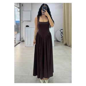 Kadın Kare Yaka Kalın Askılı Elbise