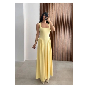 Kadın Kare Yaka Kalın Askılı Elbise