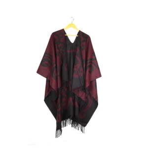 Kadın Bordo Çift Taraflı Omuz Şal Panço