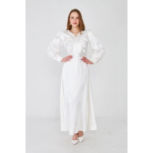 Uzun Kollu Düğme Detaylı Maxi Elbise