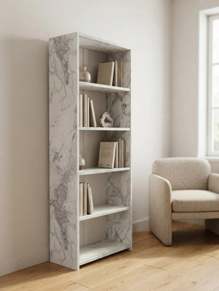 5 Raflı Kitaplık %100 MDF - Frezia Mermer Desen