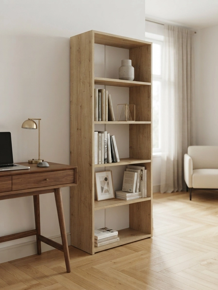 5 Raflı Kitaplık %100 MDF - Safir Meşe
