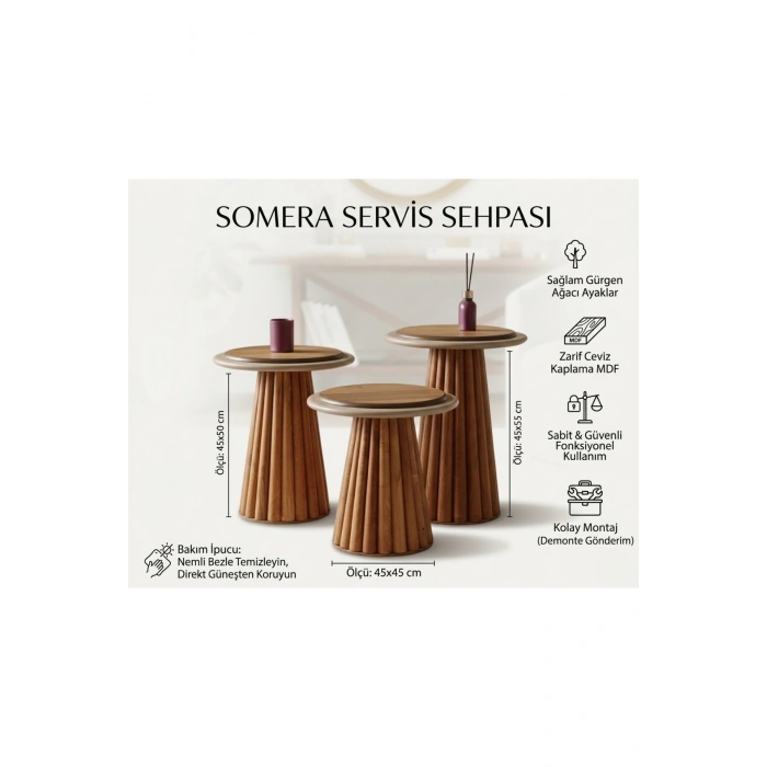 Somera Doğal Ahşap 3lü Zigon Sehpa