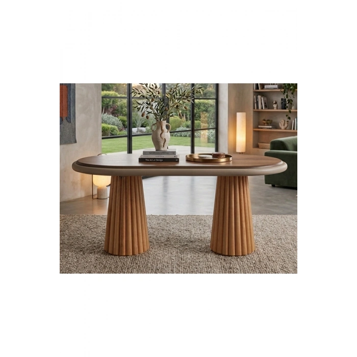 Somera Doğal Ceviz Kaplama Sabit İskandinav Model Masa 90x170 cm (Sandalyesiz)