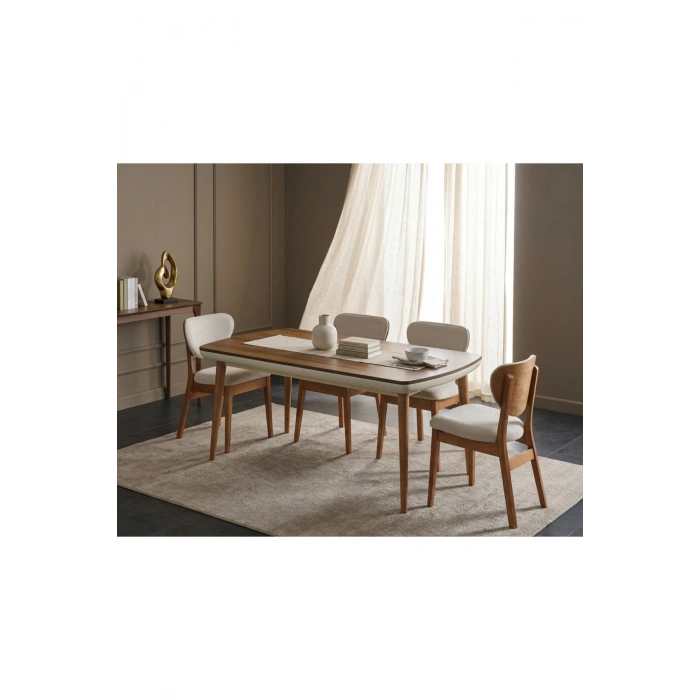 Vizyon 6 Kişilik Doğal Ceviz Kaplama Sabit Yemek Masası 90 x 170 cm (Sadece Masa)