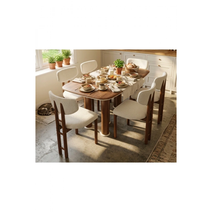 Nova 6 Kişilik Yemek Masası Takımı 6 Sandalye 1 Masa 200x100, %100 El Yapımı Sıvama MDF