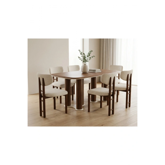 Nova 6 Kişilik Yemek Masası Takımı 6 Sandalye 1 Masa 200x100, %100 El Yapımı Sıvama MDF