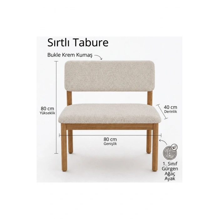 Nuu Minimal 4 Kişilk Açılır Mutfak Masa Takımı Klimt Meşe Bukle Krem (1 Masa + 2 Sandalye+ 1 Bench Sırtlı)