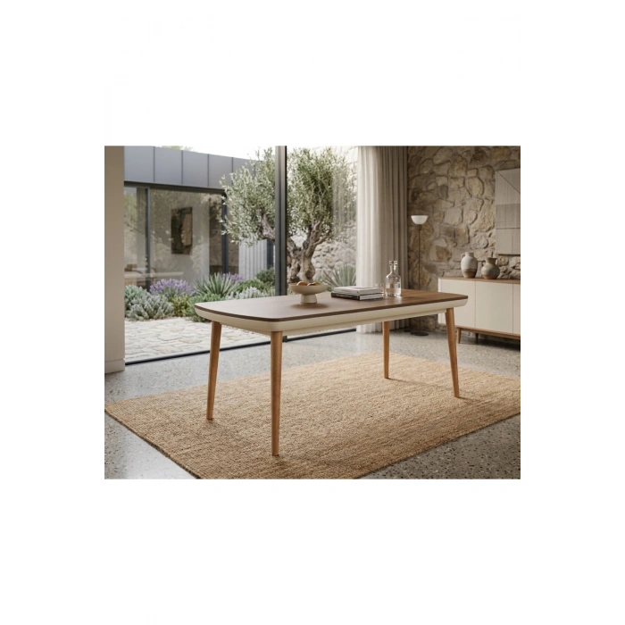 Vizyon 4 Kişilik Doğal Ceviz Kaplama Sabit Yemek Masası 140 x 90 cm (Sadece Masa)
