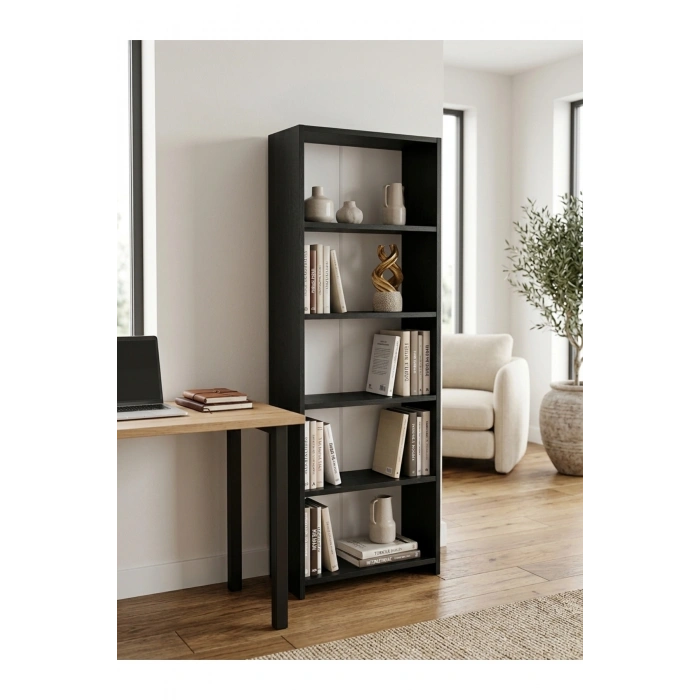 5 Raflı Kitaplık %100 MDF - Siyah