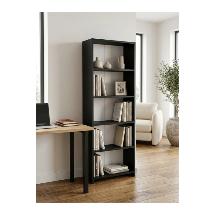 5 Raflı Kitaplık %100 MDF - Siyah