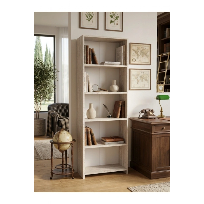 5 Raflı Kitaplık %100 MDF - Traverten Model