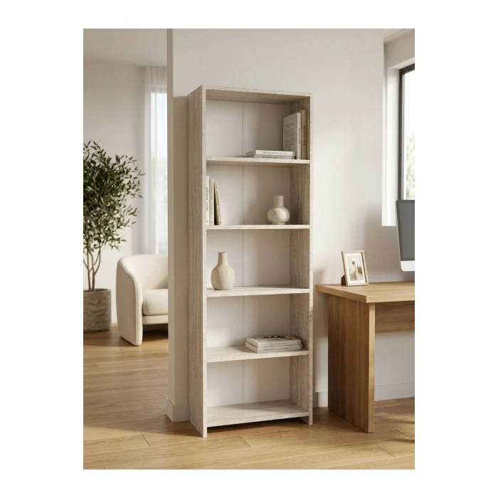 5 Raflı Kitaplık %100 MDF - Traverten Model