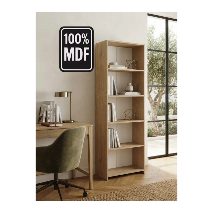 5 Raflı Kitaplık %100 MDF - Safir Meşe
