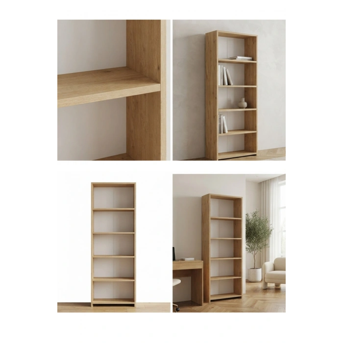 5 Raflı Kitaplık %100 MDF - Safir Meşe