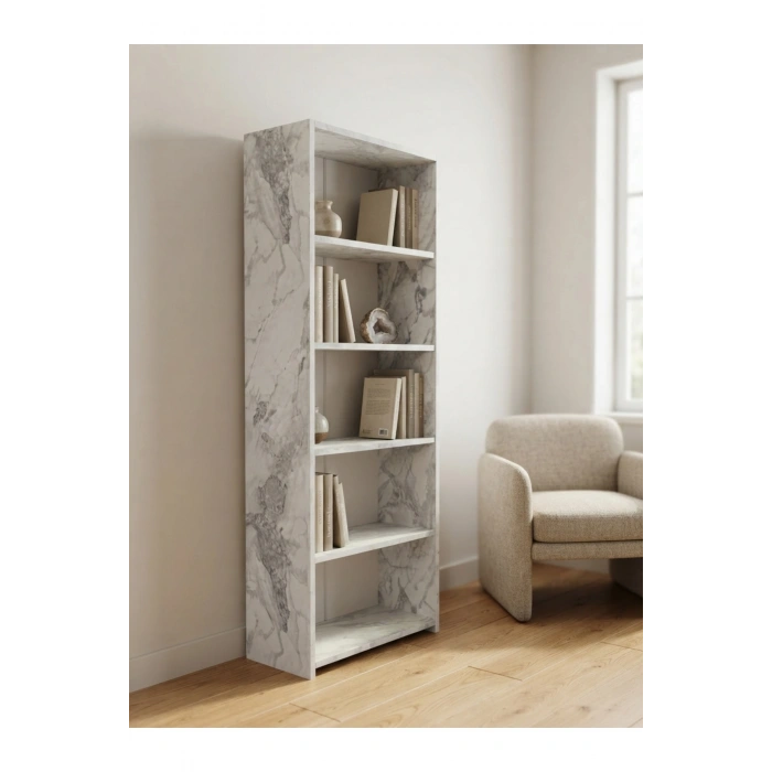 5 Raflı Kitaplık %100 MDF - Frezia Mermer Desen