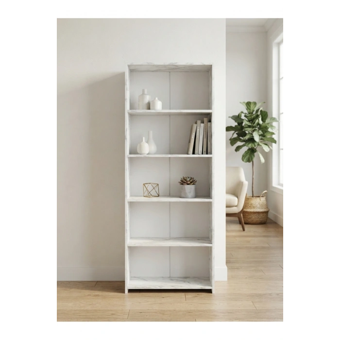 5 Raflı Kitaplık %100 MDF - Frezia Mermer Desen