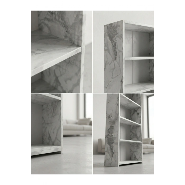 5 Raflı Kitaplık %100 MDF - Frezia Mermer Desen