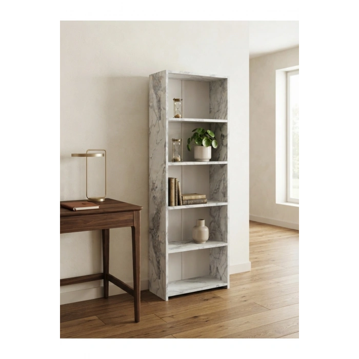 5 Raflı Kitaplık %100 MDF - Frezia Mermer Desen