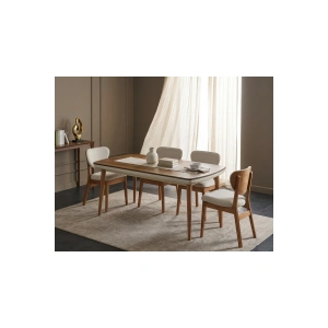 Vizyon 6 Kişilik Doğal Ceviz Kaplama Sabit Yemek Masası 90 x 170 cm (Sadece Masa)