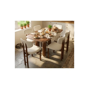 Nova 6 Kişilik Yemek Masası Takımı 6 Sandalye 1 Masa 200x100, %100 El Yapımı Sıvama MDF