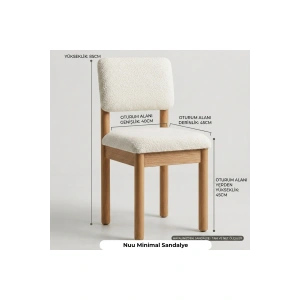Nuu Minimal Sandalye 1. Sınıf Gürgen Ahşap Ayak, Bukle Kumaş,