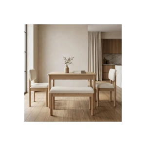 Nuu Minimal Açılır Mutfak Masa Takımı Klimt Meşe Bukle Krem (1 Masa + 2 Sandalye + 1 Sırtsız Bench )