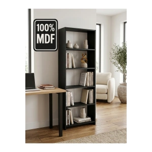 5 Raflı Kitaplık %100 MDF - Siyah