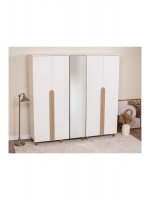İtra 5 Kapaklı Gardırop (Krem Aynalı Kapak)