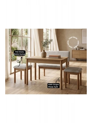 Nuu Minimal Açılır Mutfak Masa Takımı (1 Masa + 2 Tabure + 1 Sırtlı Bench)