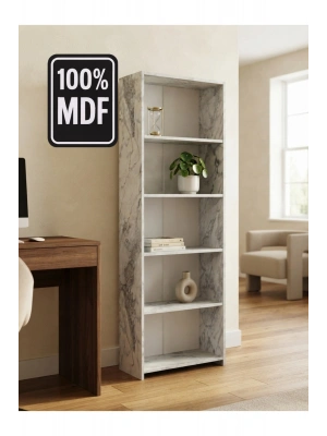 5 Raflı Kitaplık %100 MDF - Frezia Mermer Desen