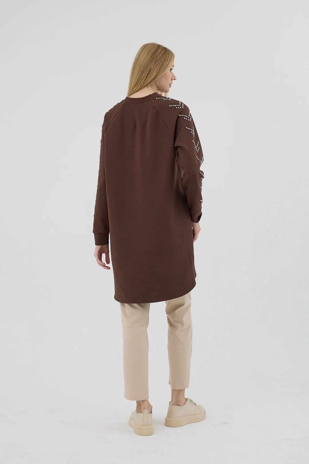 Kolları Çakma Taşlı Önü Cepli Sweatshirt