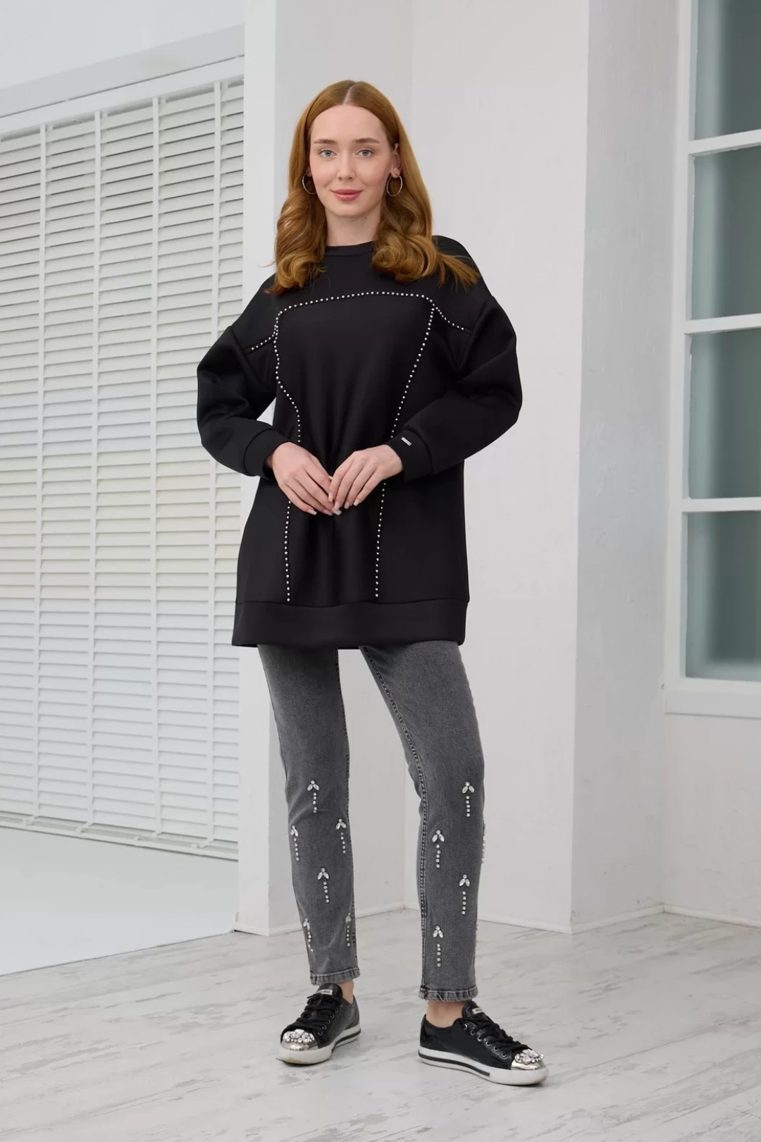 Gümüş İncili Scuba Tunik