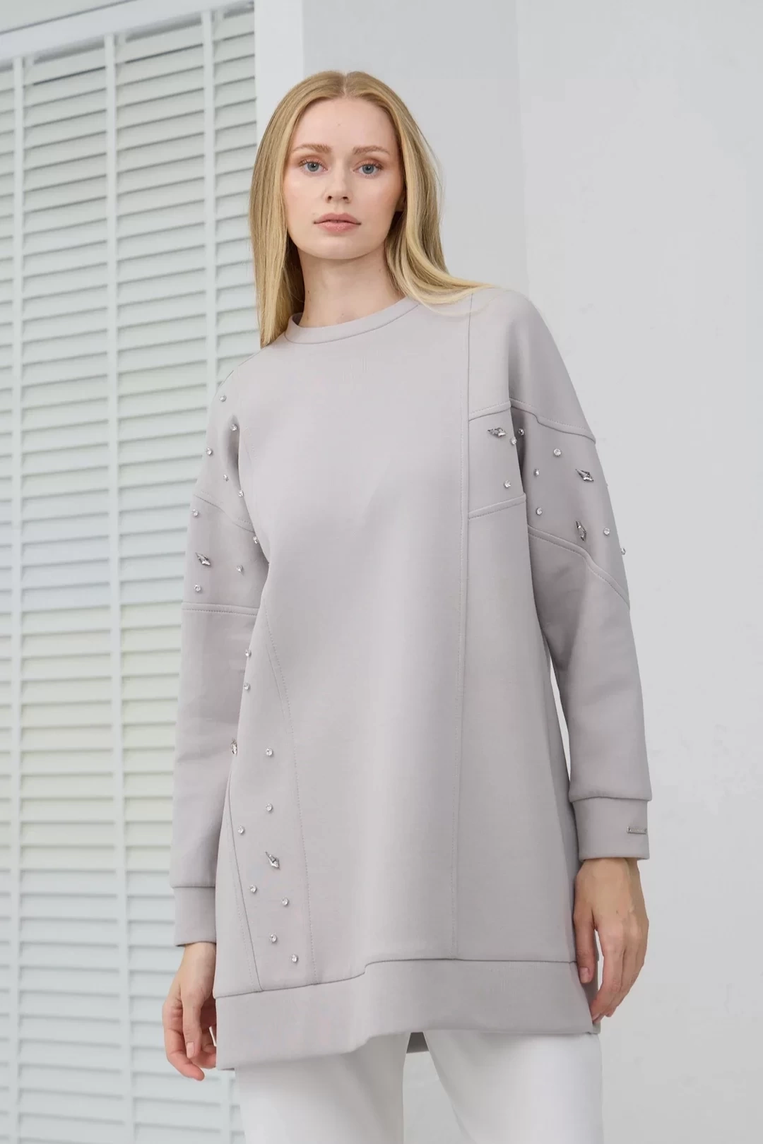 Asimetrik Kuplu Taşlı Tunik