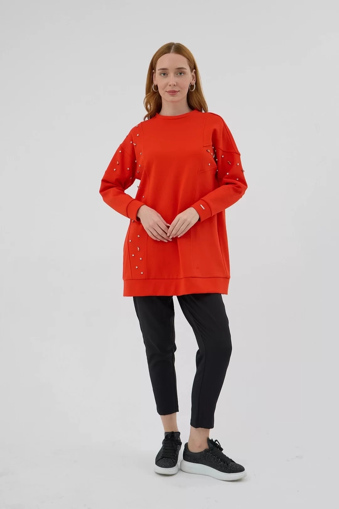 Asimetrik Kuplu Taşlı Tunik
