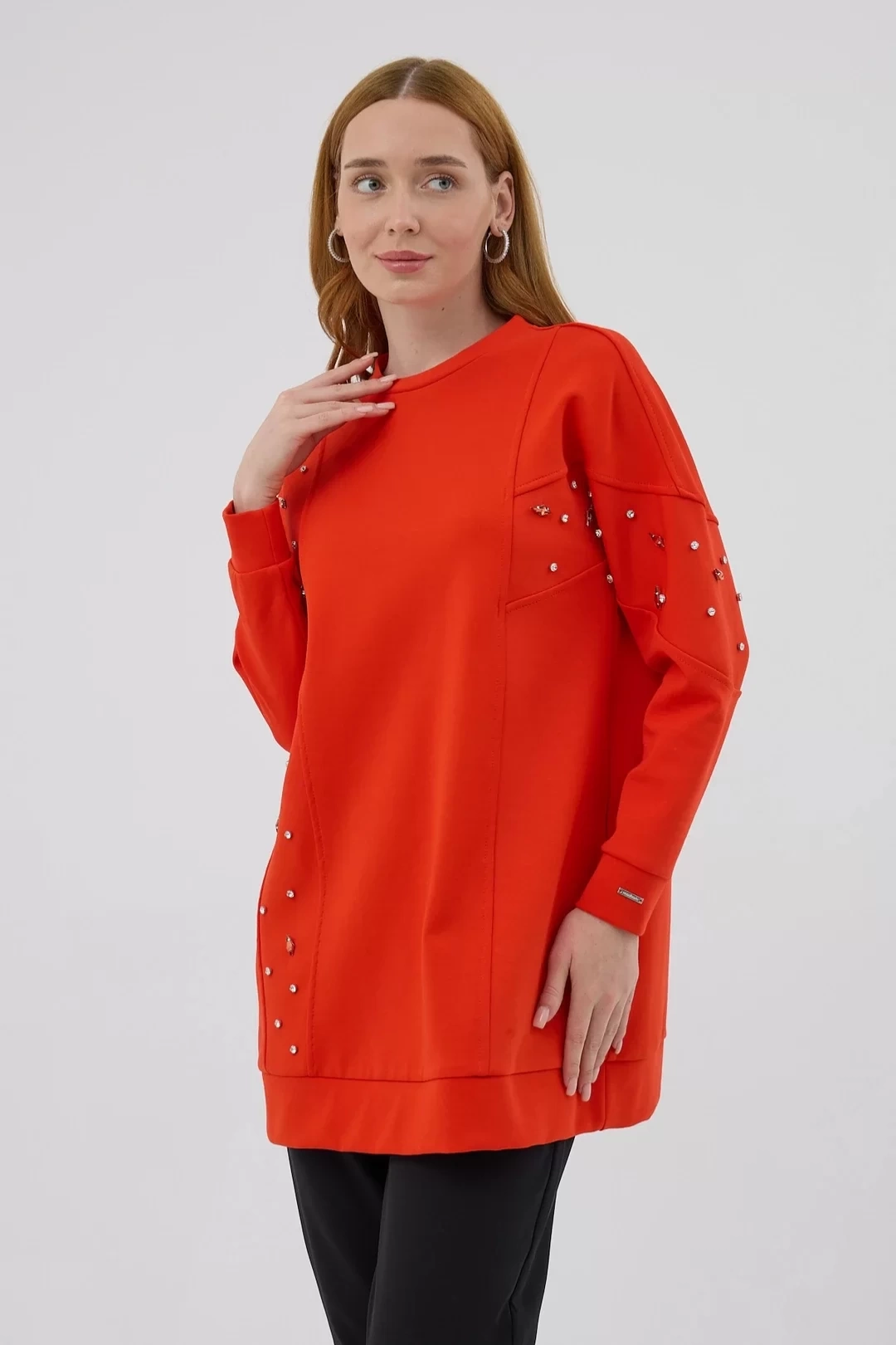 Asimetrik Kuplu Taşlı Tunik