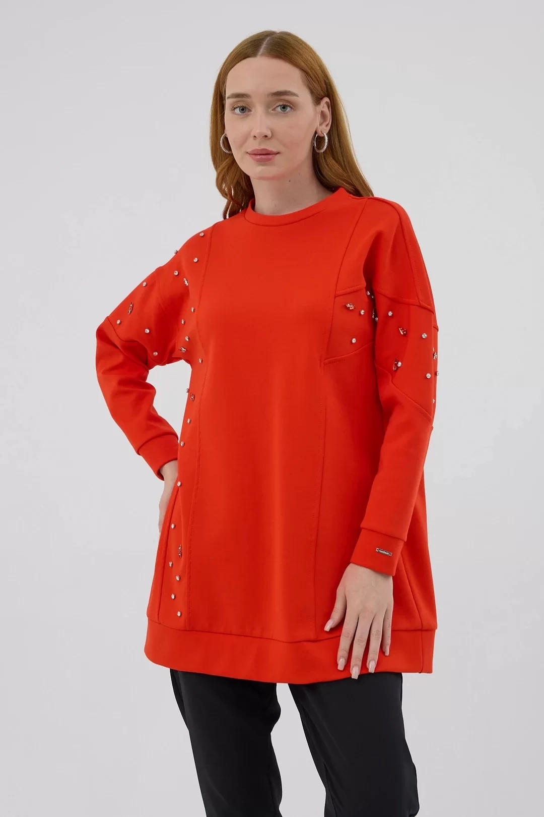 Asimetrik Kuplu Taşlı Tunik