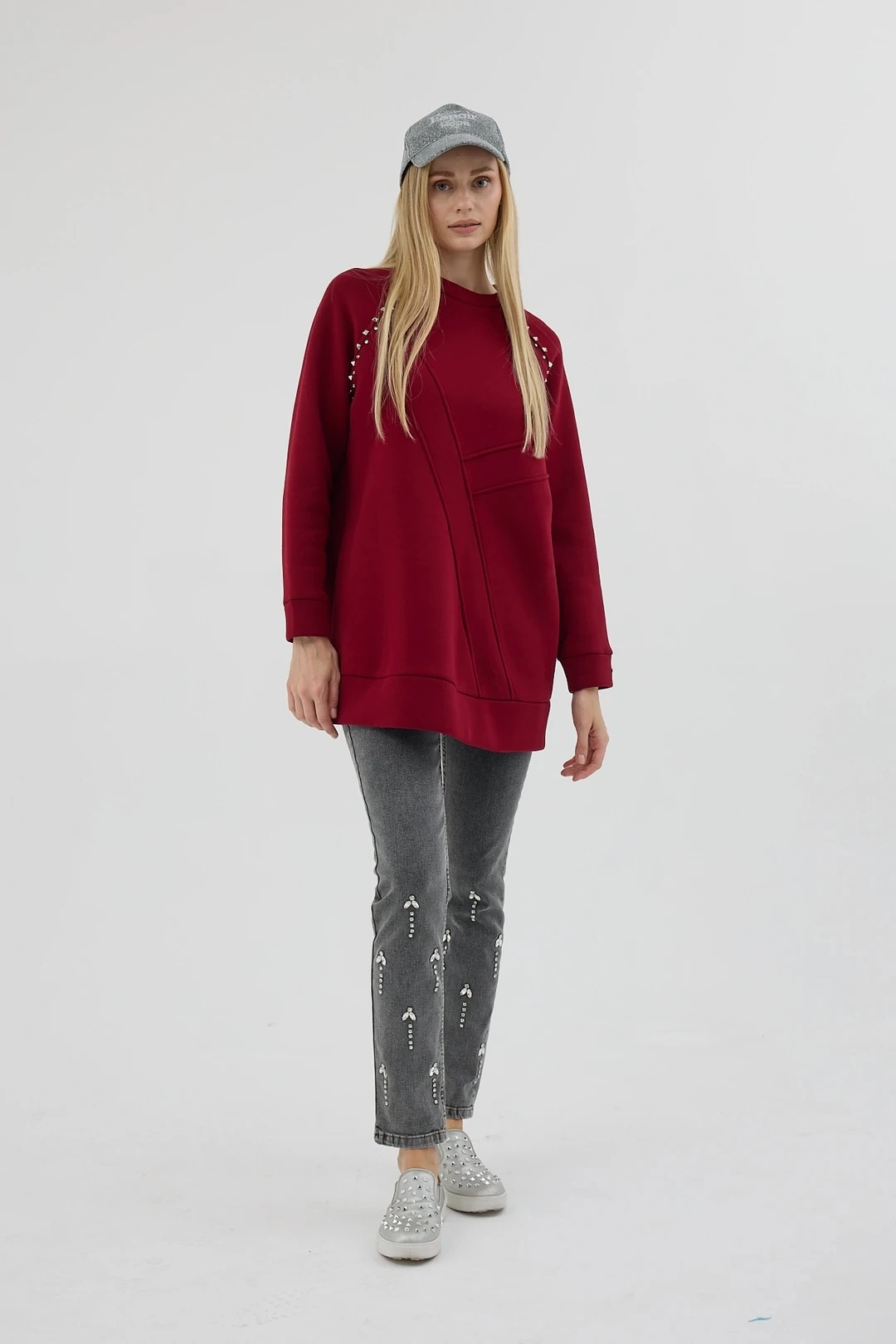Taş Detaylı Parçalı Sweatshirt