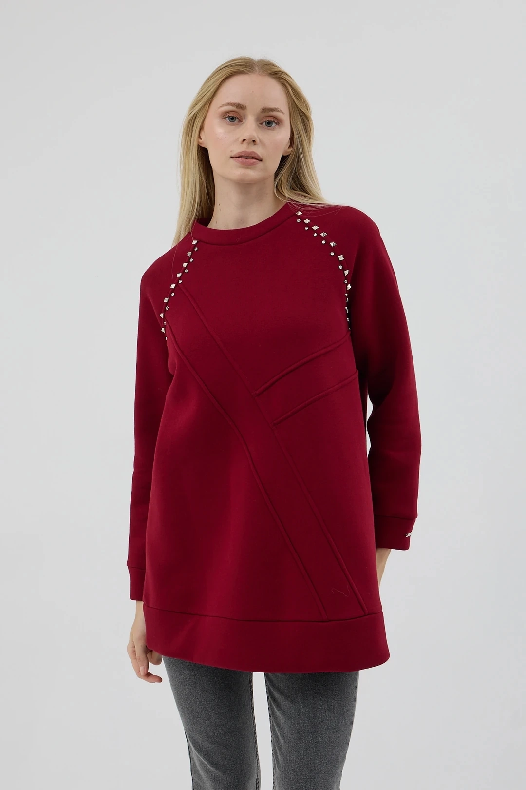 Taş Detaylı Parçalı Sweatshirt