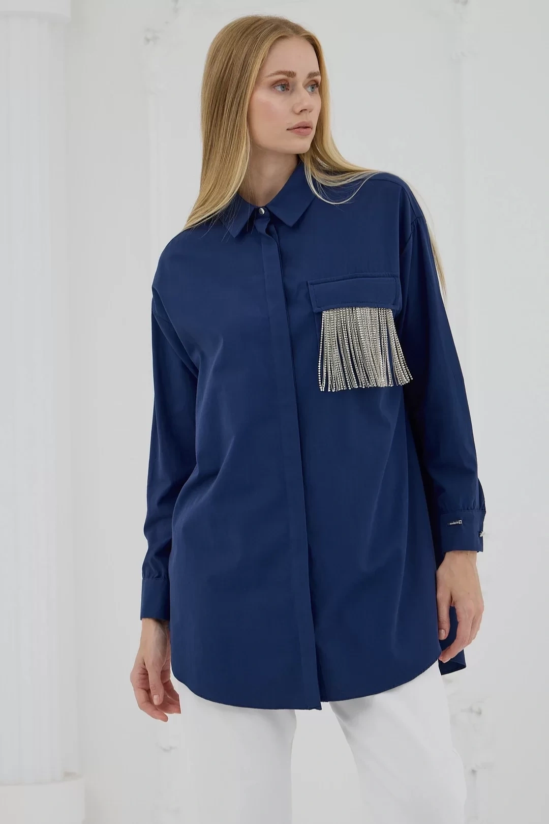 Tassel Pocket Stoned Cotton Shirt