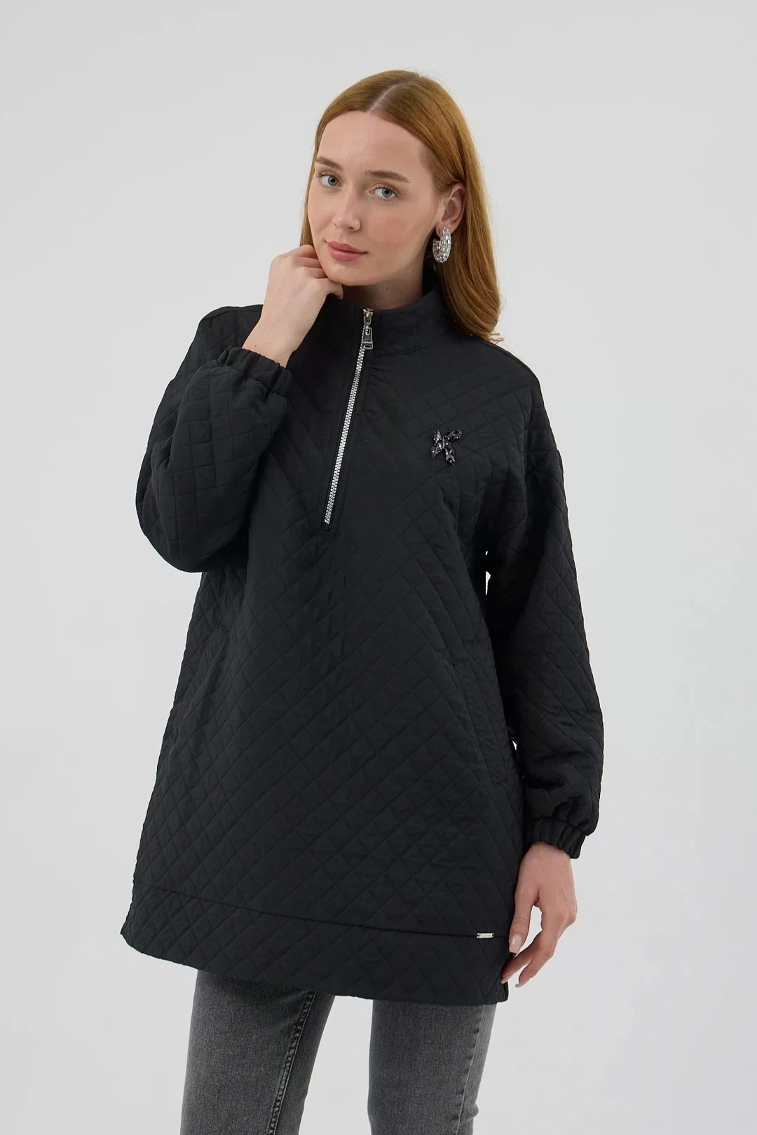 تونیک یقه ایستاده طرح‌دار مشکی