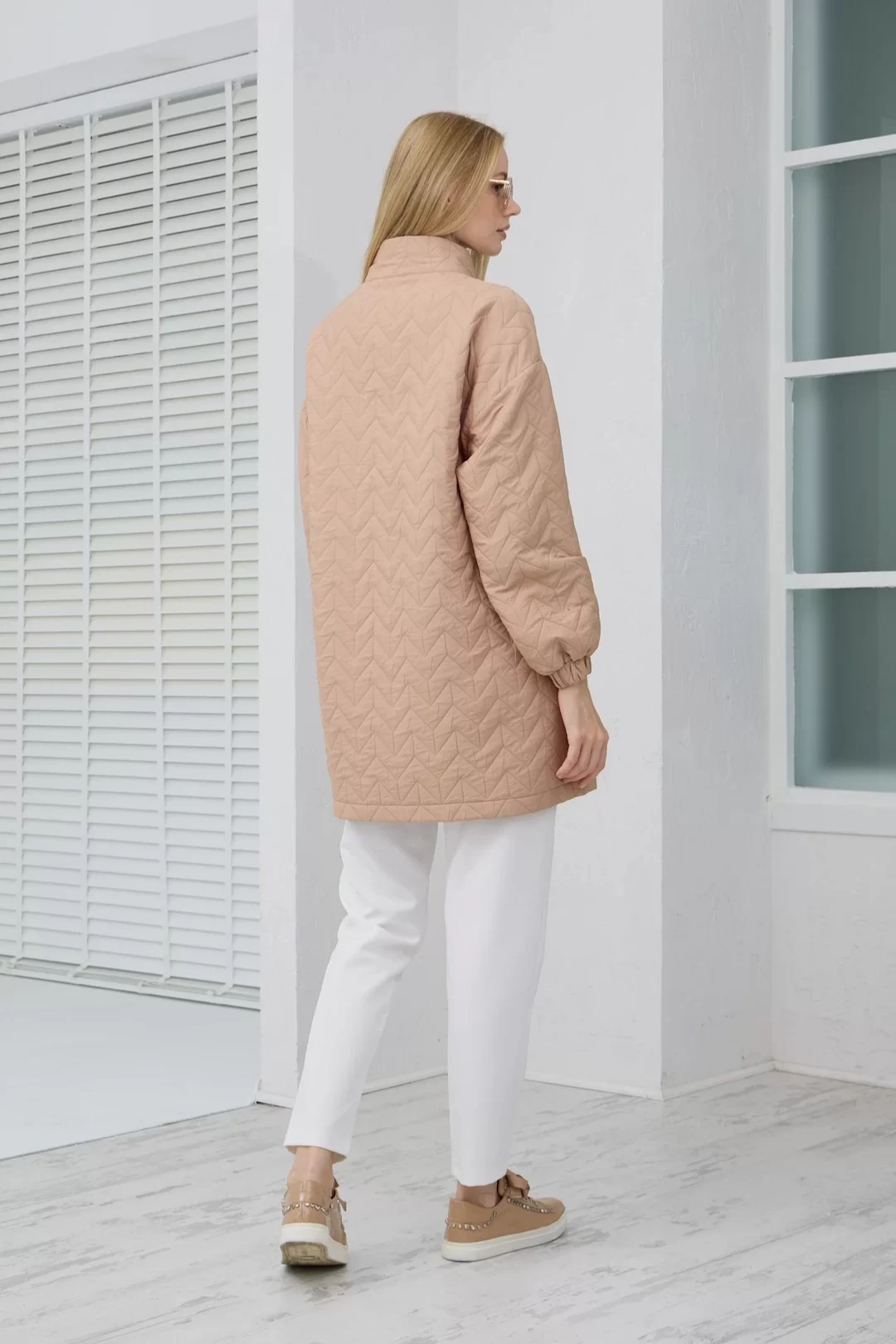 Stand Collar Quilted Tunic Beige