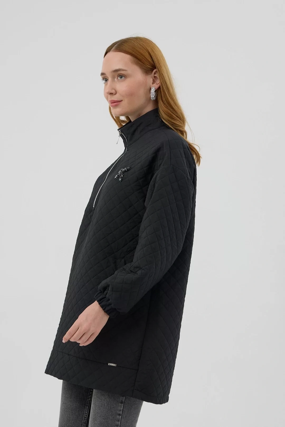 تونیک یقه ایستاده طرح‌دار مشکی