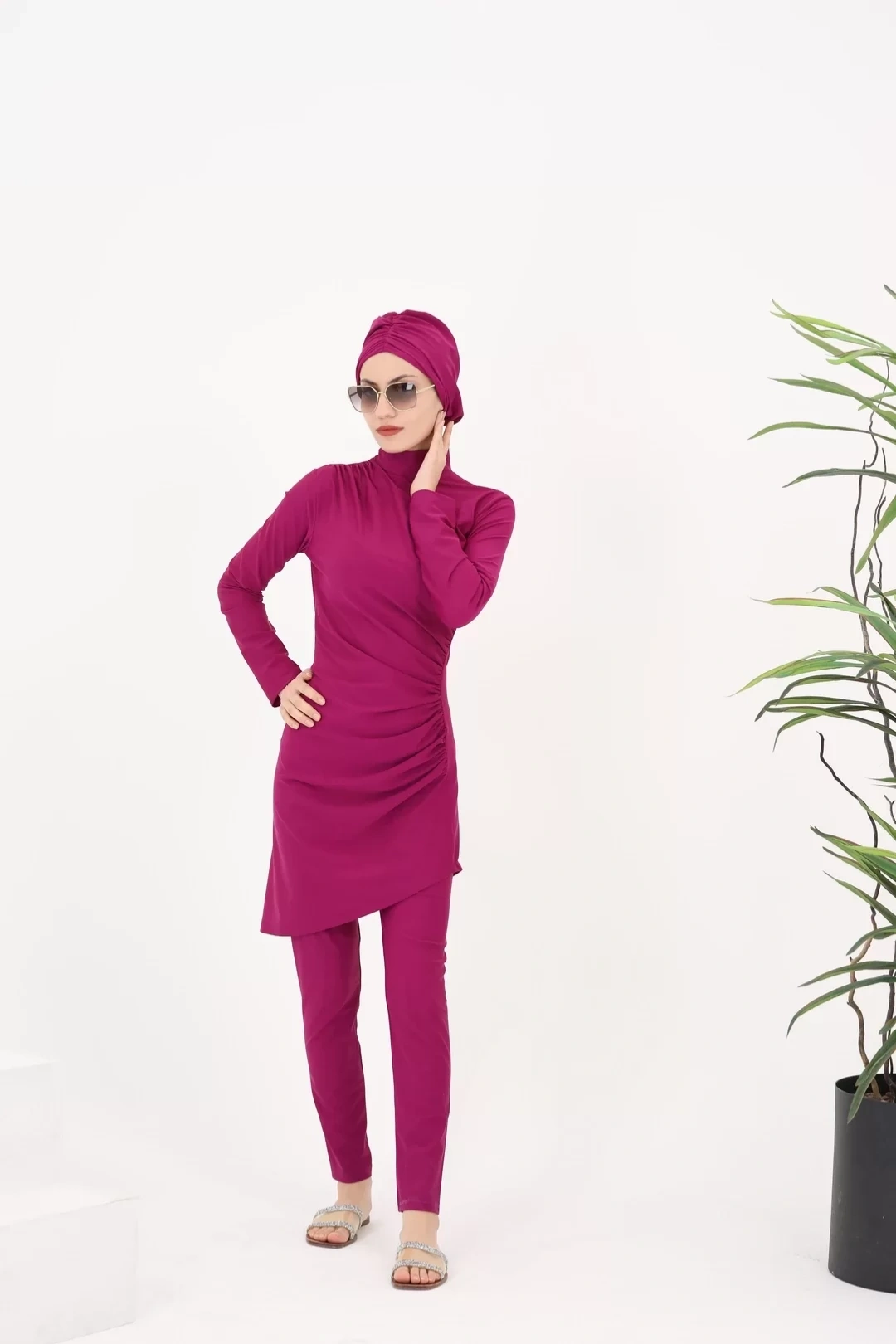 Купальник из драпированной лайкры - фуксия