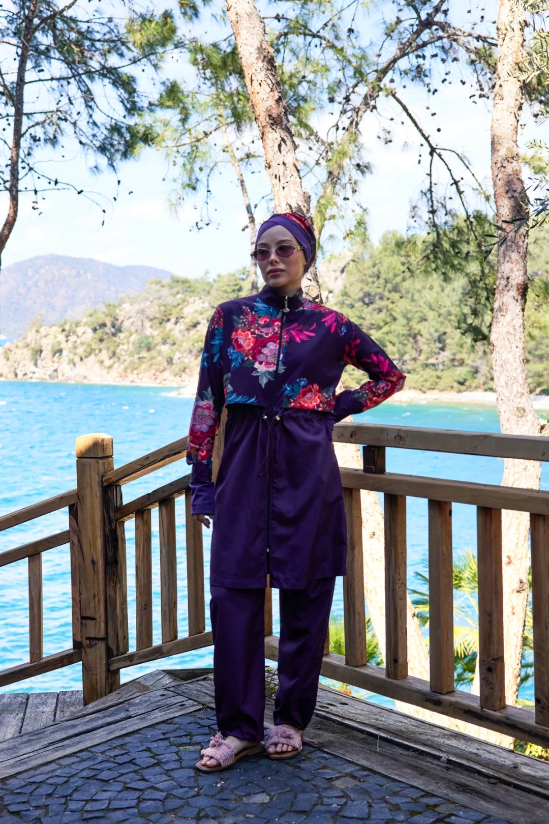 Etnik Model Spor Lycralı Tasarım Tesettür İkili Mayo Takım