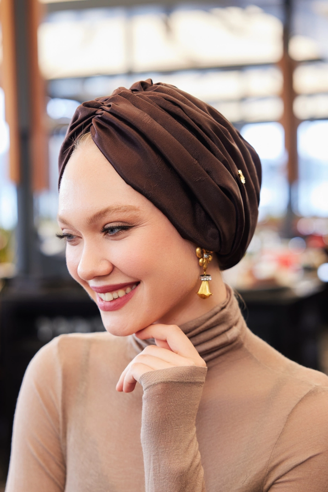 Jacquard Silk Brown Unfilled Bonnet