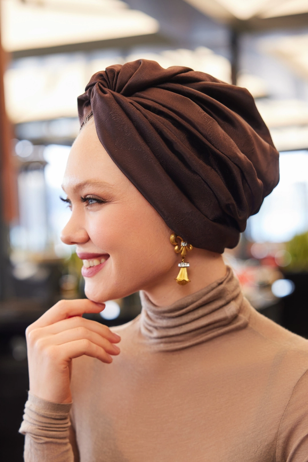 Jacquard Silk Brown Unfilled Bonnet