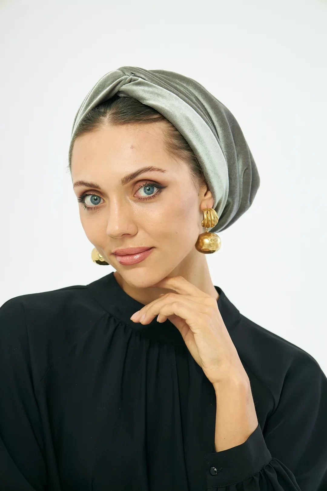 Cuffia imbottita in velluto intrecciato visone